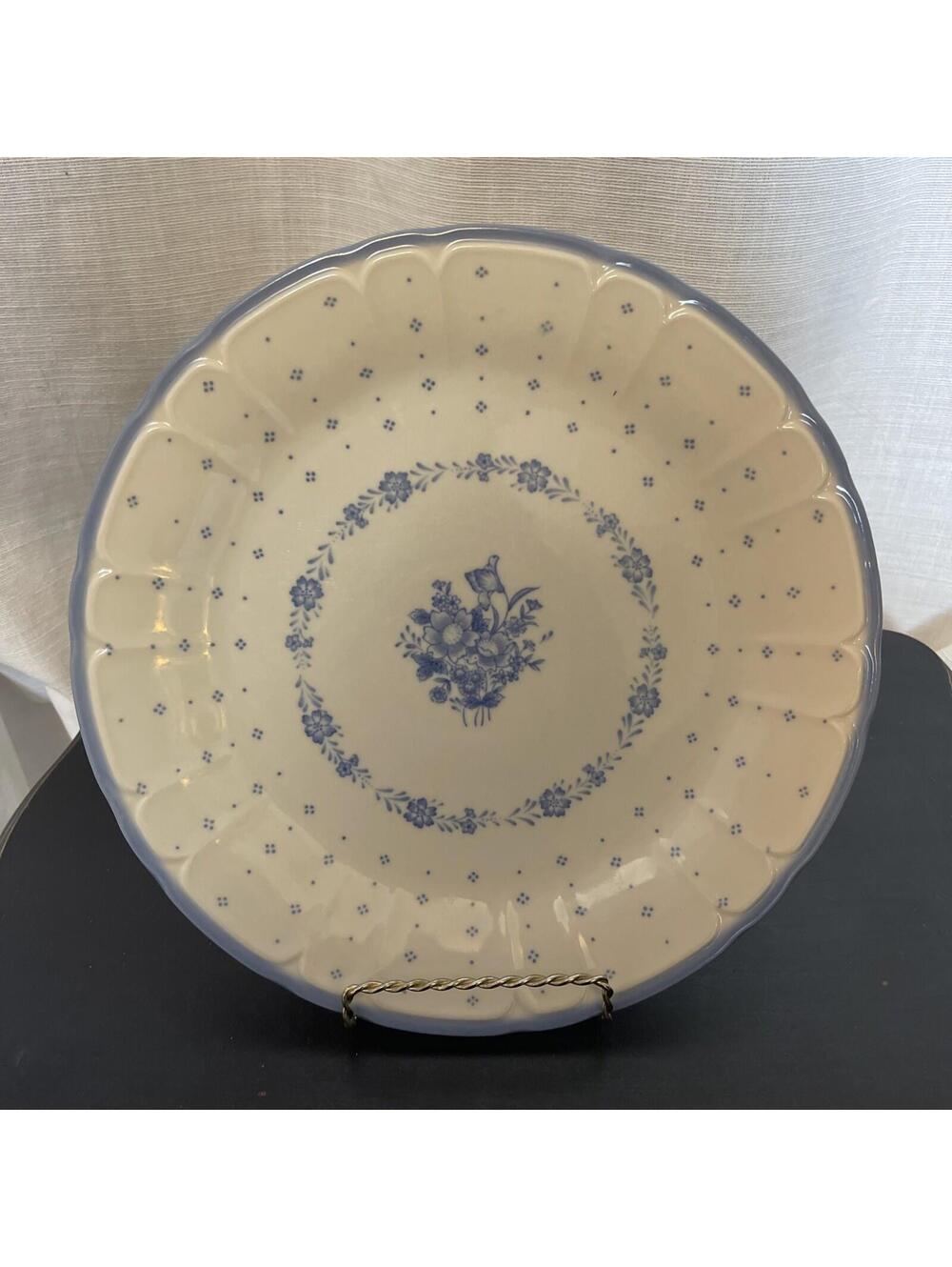 Sango Renaissance Stoneware Arcadia Blue Ceramic Dinner Plate w Florals 10 3/4”